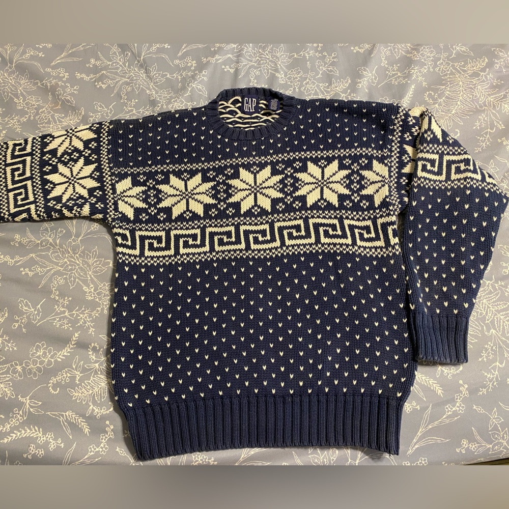 Gap Vintage Fair Isle Sweater 100 Cotton Mens L Gem